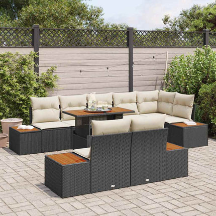 Trädgårdsmöbelset med kudde 9 pcs Svart och beige