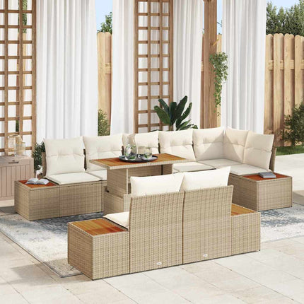 Trädgårdsmöbelset med kudde 9 pcs Beige och gräddfärgad
