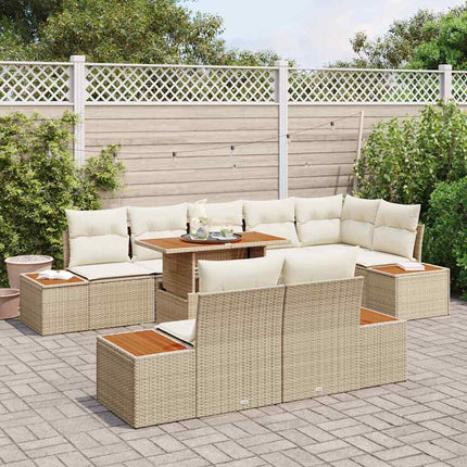 Trädgårdsmöbelset med kudde 9 pcs Beige och gräddfärgad