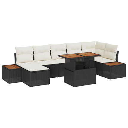 Trädgårdsmöbelset med kudde 8 pcs Svart och beige