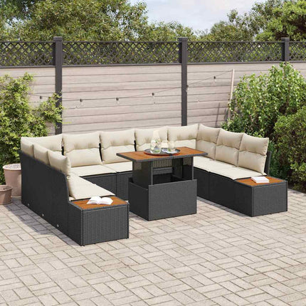 Trädgårdsmöbelset med kudde 10 pcs Svart och beige