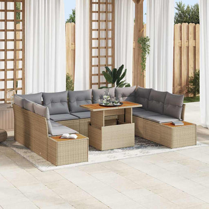 Trädgårdsmöbelset med kudde 10 pcs Beige och Grå
