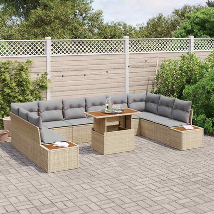 Trädgårdsmöbelset med kudde 11 pcs Beige och Grå