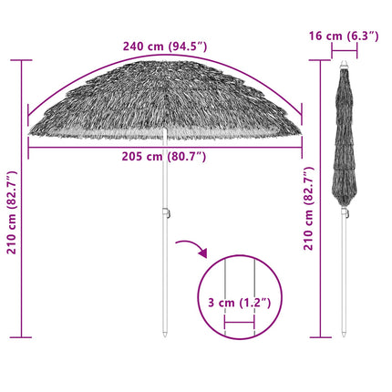 Badparasol Naturfärg 205 x 205 x 210 cm Polyester och Stål