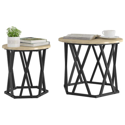Sidobord 2 pcs Sonoma-ek Konstruerat trä och stål