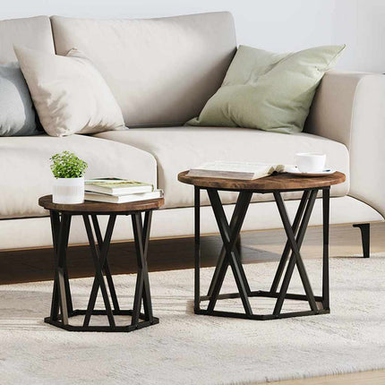 Sidobord 2 pcs Rökt ek Konstruerat trä och stål