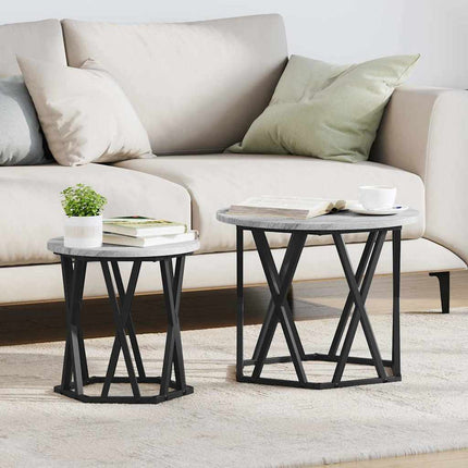 Sidobord 2 pcs Grå Sonoma Konstruerat trä och stål