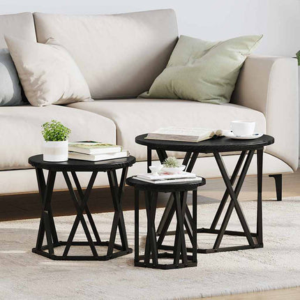 Nestande Sidobord 3 pcs Svart Ek Konstruerat trä och stål