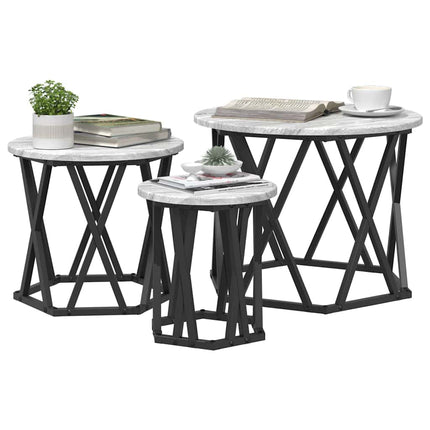 Nestande Sidobord 3 pcs Grå Sonoma Konstruerat trä och stål