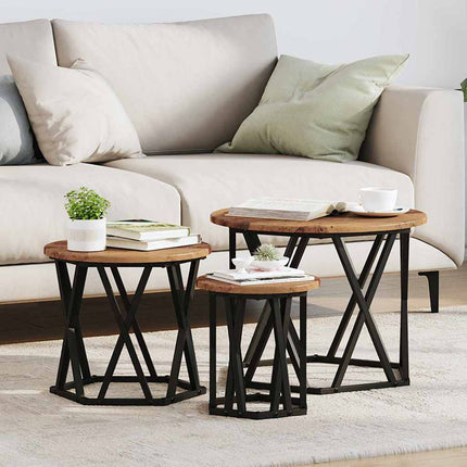 Nestande Sidobord 3 pcs Gammalt trä Konstruerat trä och stål
