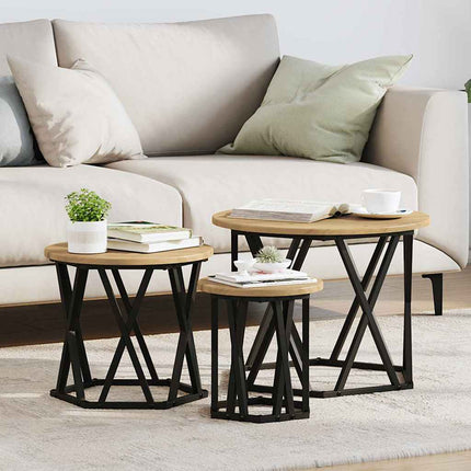 Nestande Sidobord 3 pcs Artisan Ek Konstruerat trä och stål