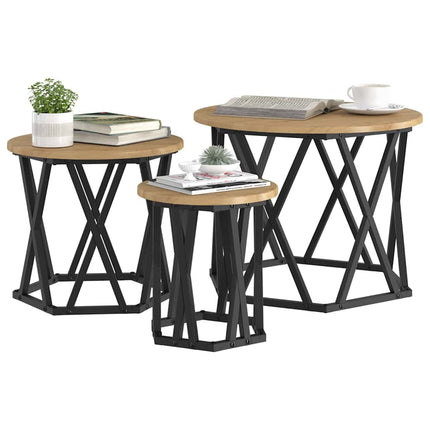 Nestande Sidobord 3 pcs Artisan Ek Konstruerat trä och stål