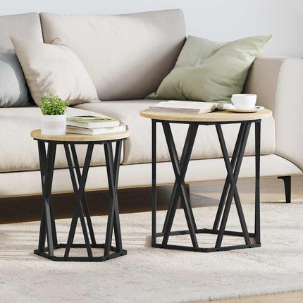 Kaffeebord 2 pcs Sonoma-ek Konstruerat trä och stål
