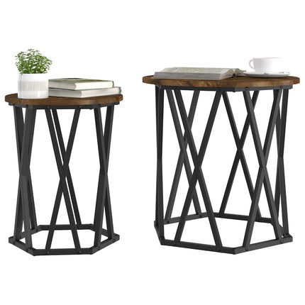 Kaffeebord 2 pcs Rökt ek Konstruerat trä och stål
