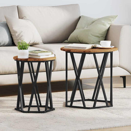 Kaffeebord 2 pcs Gammalt trä Konstruerat trä och stål