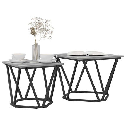 Sidobordsset 2 pcs Grå Sonoma Konstruerat trä och stål