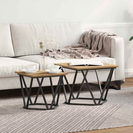 Sidobordsset 2 pcs Artisan Ek Konstruerat trä och stål
