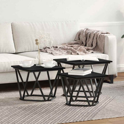 Kaffeebord 3 pcs Svart Ek Konstruerat trä och stål