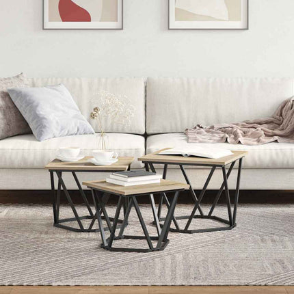 Kaffeebord 3 pcs Sonoma-ek Konstruerat trä och stål