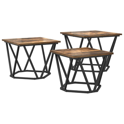 Kaffeebord 3 pcs Rökt ek Konstruerat trä och stål