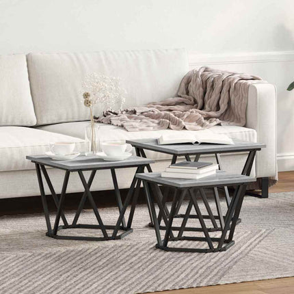 Kaffeebord 3 pcs Grå Sonoma Konstruerat trä och stål