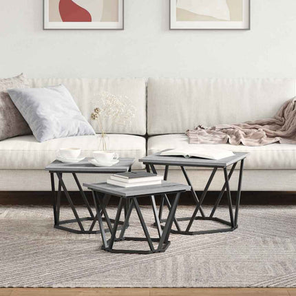 Kaffeebord 3 pcs Grå Sonoma Konstruerat trä och stål