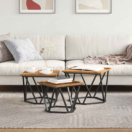 Kaffeebord 3 pcs Gammalt trä Konstruerat trä och stål