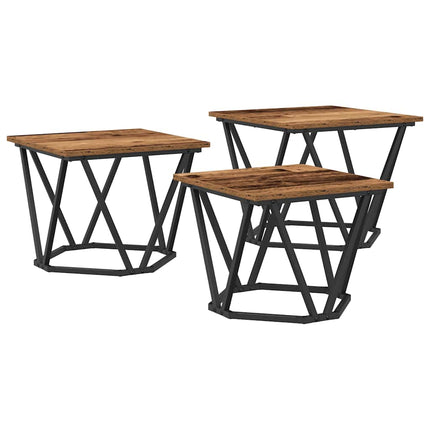 Kaffeebord 3 pcs Gammalt trä Konstruerat trä och stål