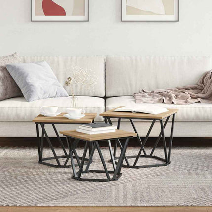Kaffeebord 3 pcs Artisan Ek Konstruerat trä och stål