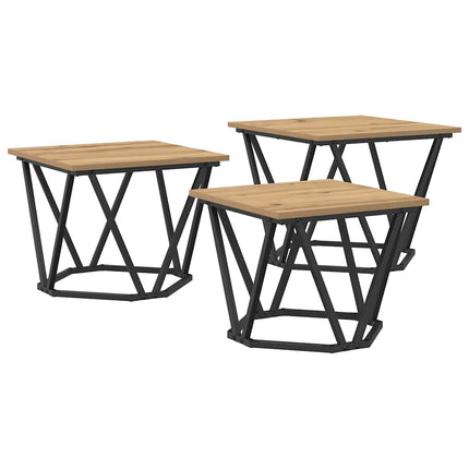 Kaffeebord 3 pcs Artisan Ek Konstruerat trä och stål