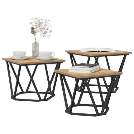 Kaffeebord 3 pcs Artisan Ek Konstruerat trä och stål