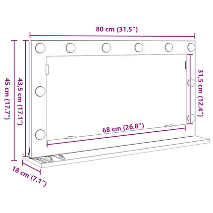 Smink Spegel Betonggrå 80 x 45 x 18 cm Glas och konstruerat trä
