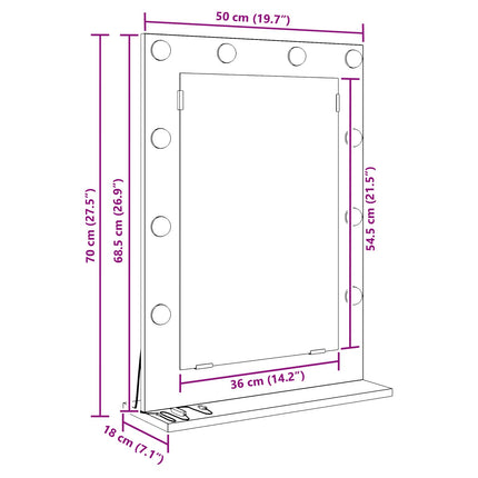 Smink Spegel Betonggrå 70 x 50 x 18 cm Glas och konstruerat trä