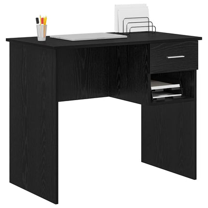Skrivbord med låda Svart Ek 90 x 49 x 75 cm Konstruerat trä