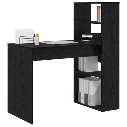 Skrivbord med hylla Svart Ek 113 x 54 x 120 cm Konstruerat trä