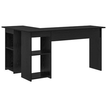 Skrivbord med hylla Svart Ek 142 x 102 x 73 cm Konstruerat trä