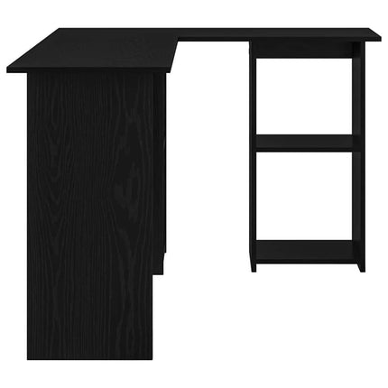 Skrivbord med hylla Svart Ek 142 x 102 x 73 cm Konstruerat trä