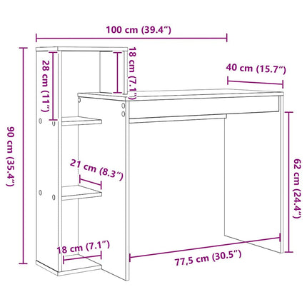 Skrivbord med hylla Betonggrå 100 x 40 x 90 cm Konstruerat trä