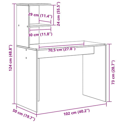 Skrivbord med hylla Rökt ek 102 x 50 x 124 cm Konstruerat trä