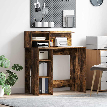 Skrivbord med hylla Rökt ek 90 x 48 x 101,5 cm Konstruerat trä