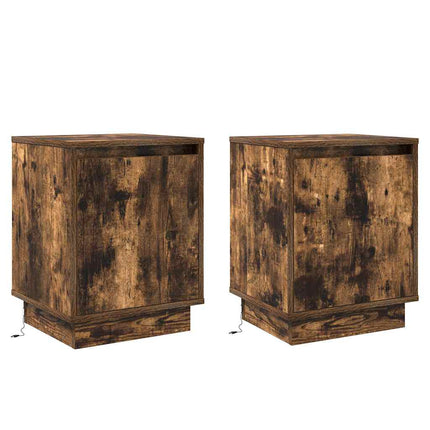 Nattduksbord 2 pcs Rökt ek 39 x 34,5 x 50 cm Konstruerat trä