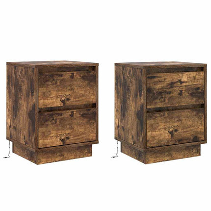 Nattduksbord 2 pcs Rökt ek 39 x 34,5 x 50 cm Konstruerat trä