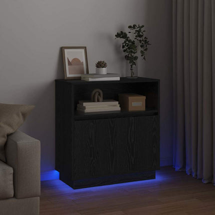 LED-sido bord Svart Ek 71 x 34,5 x 75 cm Konstruerat trä