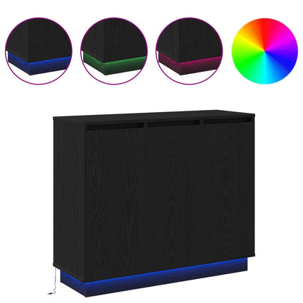 LED-sido bord Svart Ek 90 x 32 x 75 cm Konstruerat trä