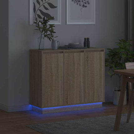 LED-sido bord Sonoma-ek 90 x 32 x 75 cm Konstruerat trä
