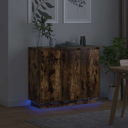 LED-sido bord Rökt ek 90 x 32 x 75 cm Konstruerat trä