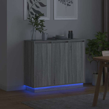 LED-sido bord Grå Sonoma 90 x 32 x 75 cm Konstruerat trä