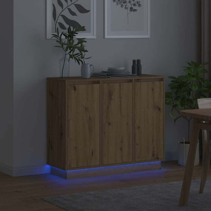 LED-sido bord Artisan Ek 90 x 32 x 75 cm Konstruerat trä