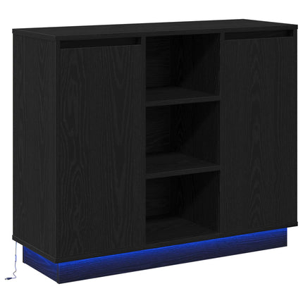 LED-sido bord Svart Ek 90 x 32 x 75 cm Konstruerat trä