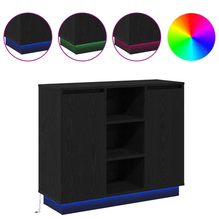 LED-sido bord Svart Ek 90 x 32 x 75 cm Konstruerat trä